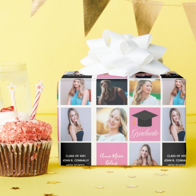 Abschluss FotoCollage 2023 Chic Pink Custom Geschenkpapier (Geburtstagsparty)