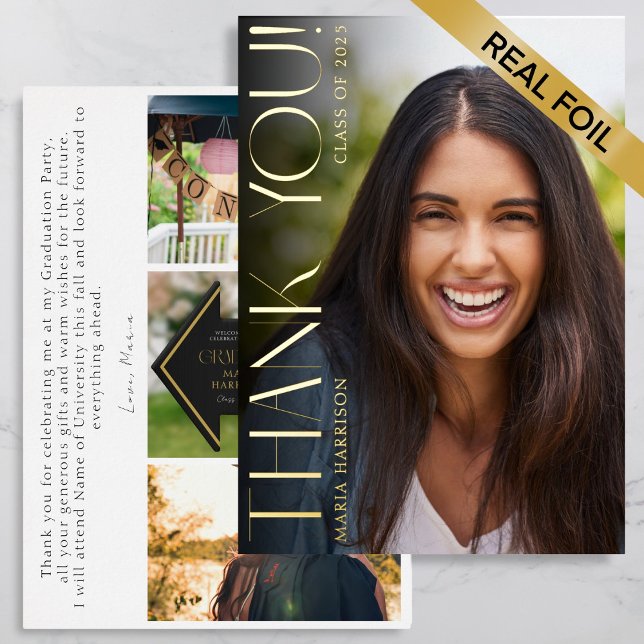 Abschluss Fotos Elegante Foil Danke Karte (Von Creator hochgeladen)