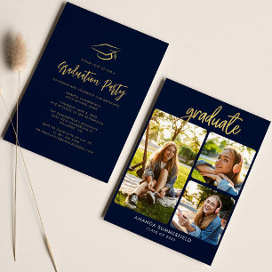 Abschluss Fotos Navy Blue Modern Grad Party Einladung