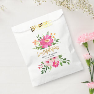 Abschluss für Aquarellblumen und Gold Geschenktütchen