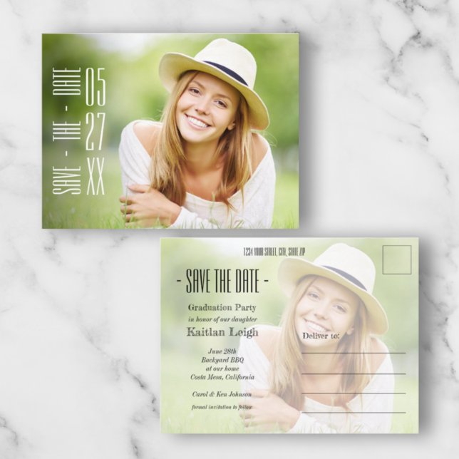 Abschluss für cooles Foto Save the Date Postkarte (Von Creator hochgeladen)