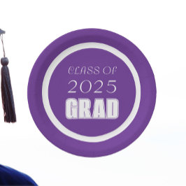 Abschluss für lila und weiße Schulfarben Pappteller