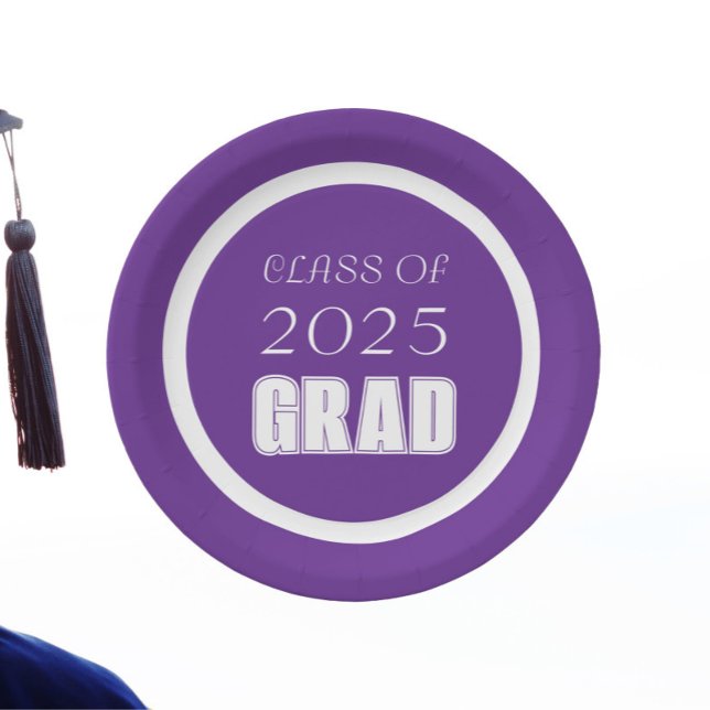 Abschluss für lila und weiße Schulfarben Pappteller (In Situ Graduation)