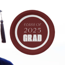 Abschluss für Maroon und die Farben der Weißen Sch Pappteller