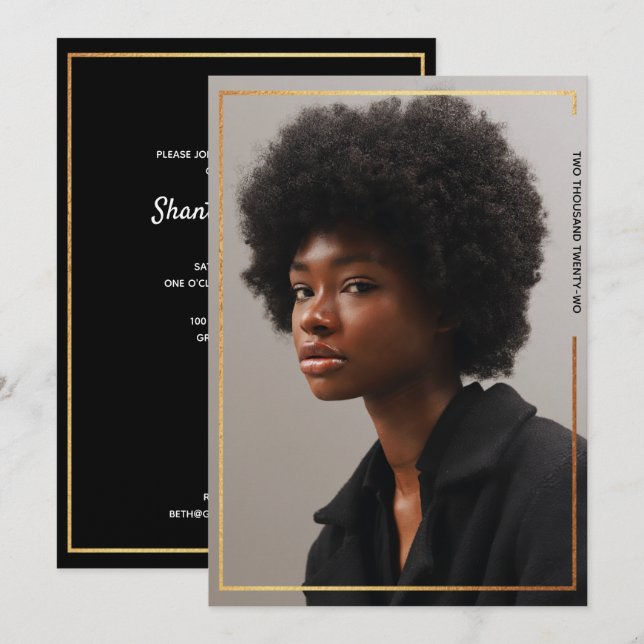 Abschluss für moderne Goldgrenzen Einladung (Vorne/Hinten)