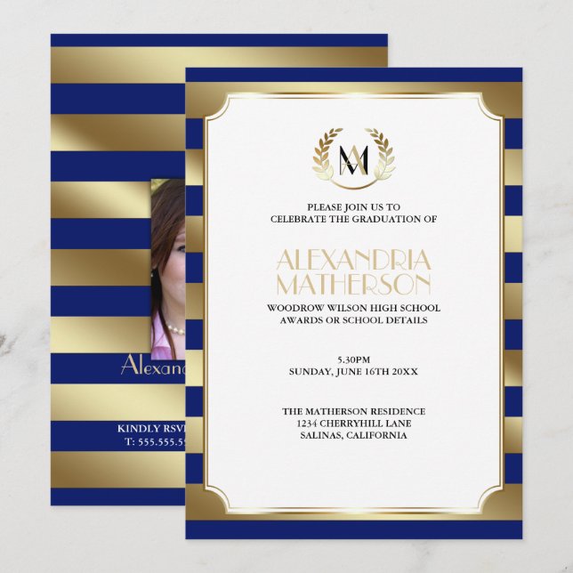 Abschluss für Monogramm-ÄNDERUNGEN Einladung (Vorne/Hinten)