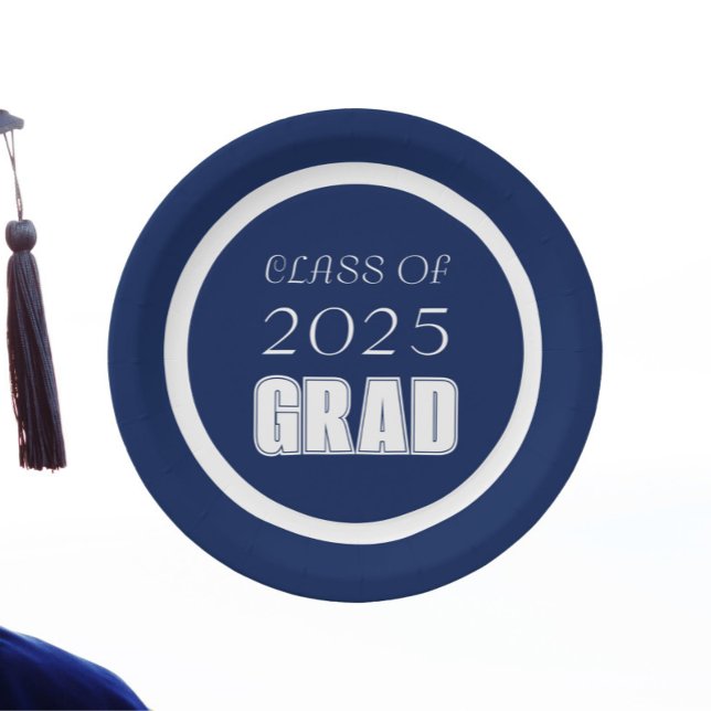 Abschluss für Navy Blue and White School Colors Pappteller (In Situ Graduation)