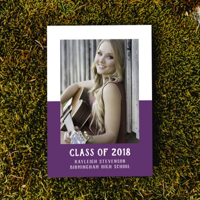 Abschluss für Schulfarbblöcke laden ein | LILA Einladung (School Color Block Photo Graduation Invite - Purple)