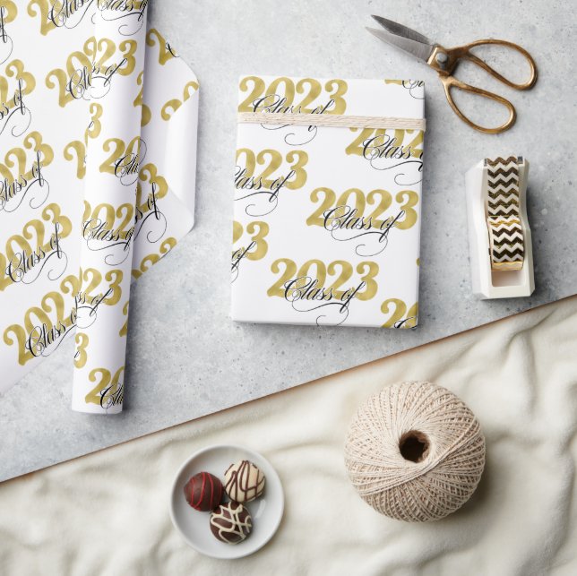 Abschluss für Schwarz-Gold-Typografie 2023 Geschenkpapier (Kunsthandwerk)