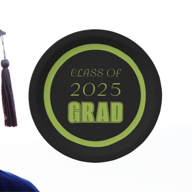 Abschluss für Schwarz-Grün-Schulfarben Pappteller (In Situ Graduation)