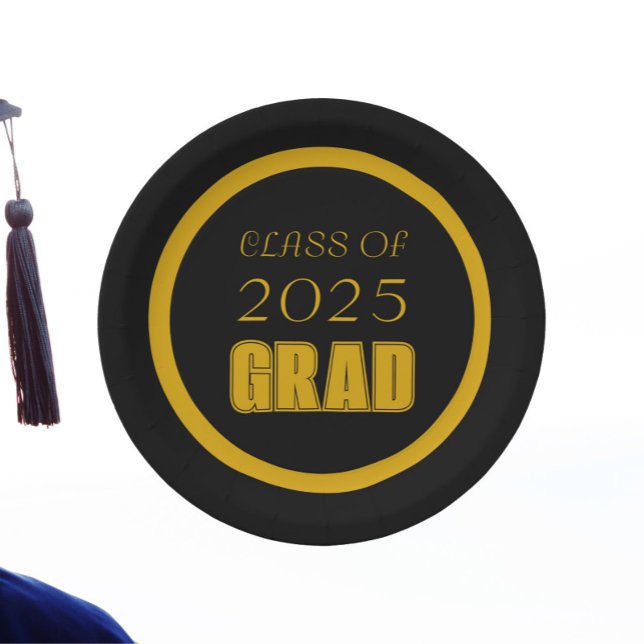 Abschluss für Schwarz- und Goldschulfarben Pappteller (In Situ Graduation)