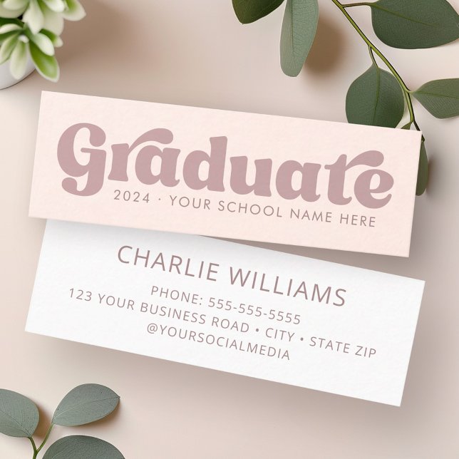 Abschluss für Studierende mit leichtem Rosa Retro Mini Visitenkarte (Light blush pink retro graduate student graduation mini business card)