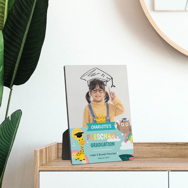 Abschluss für tierisches Kind im Vorschulalter Fotoplatte (Animal Kid Preschool Photo Graduation Plaque)