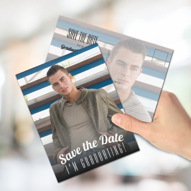 Abschluss für vertikales Foto Save the Date Postkarte (Von Creator hochgeladen)