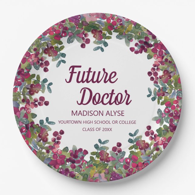 Abschluss Future Doctor Lila Floral Pappteller (Vorderseite)