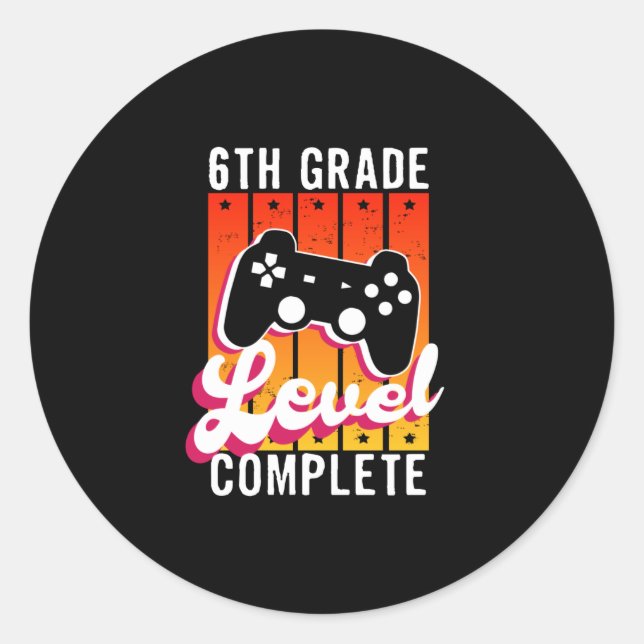 Abschluss Gamer Abschluss der 6. Klasse Runder Aufkleber (Vorderseite)