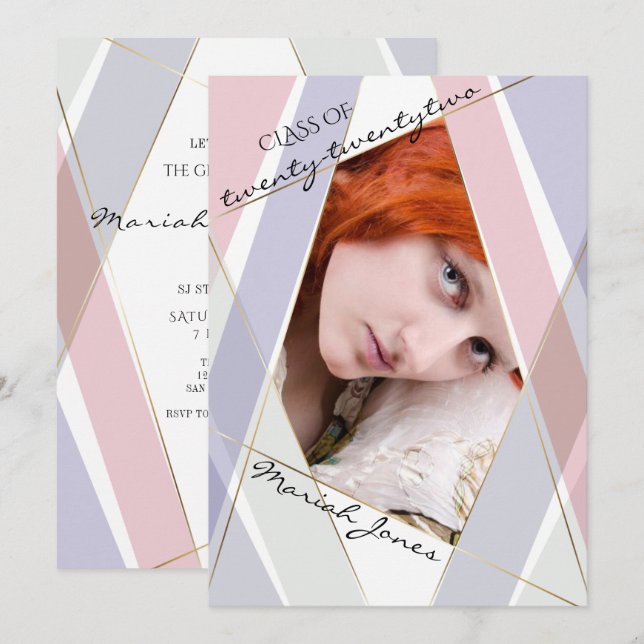 Abschluss Geo Frame Blush Pink Lilac Einladung (Vorne/Hinten)