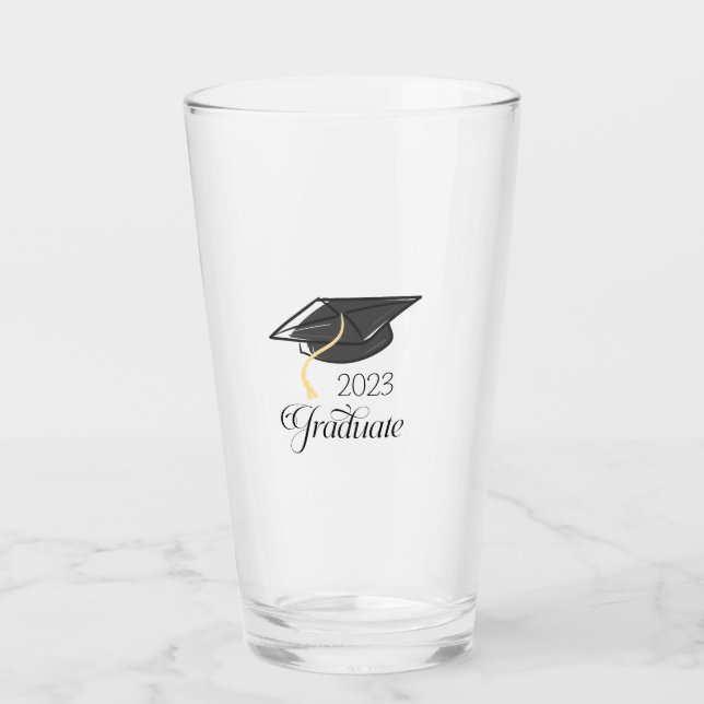 Abschluss-Geschenk Black Graduation Cap Glas (Vorderseite)