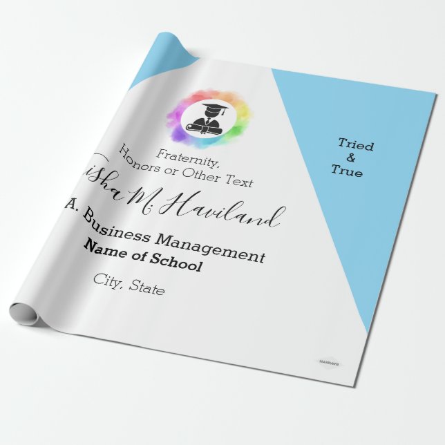 Abschluss Geschenk Wrap Light Blue und White HAMby Geschenkpapier (Ungerollt)