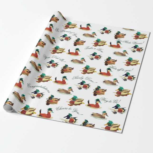Abschluss Geschenkpapier Enten mit Mützen (Ungerollt)
