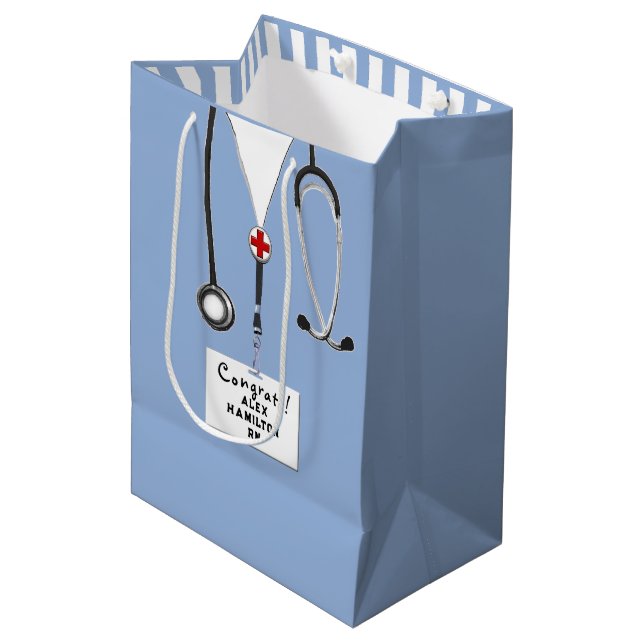 Abschluss-Geschenktasche für Ärzte oder Krankensch Mittlere Geschenktüte (Vorderseite Schrägansicht)