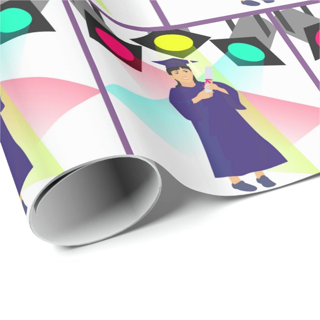 Abschluss Girl Cap and Gown mit Spotlights Geschenkpapier (Rolleneckpunkt)