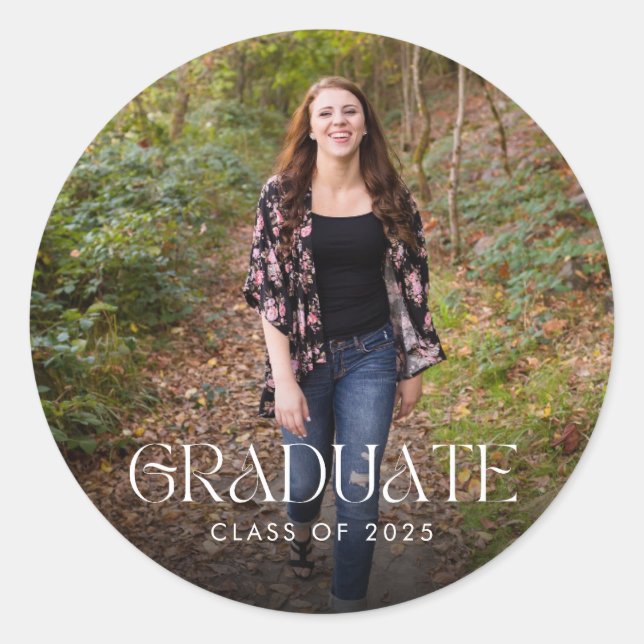 Abschluss Girl Foto Graduation Party Gefallen Runder Aufkleber (Vorderseite)