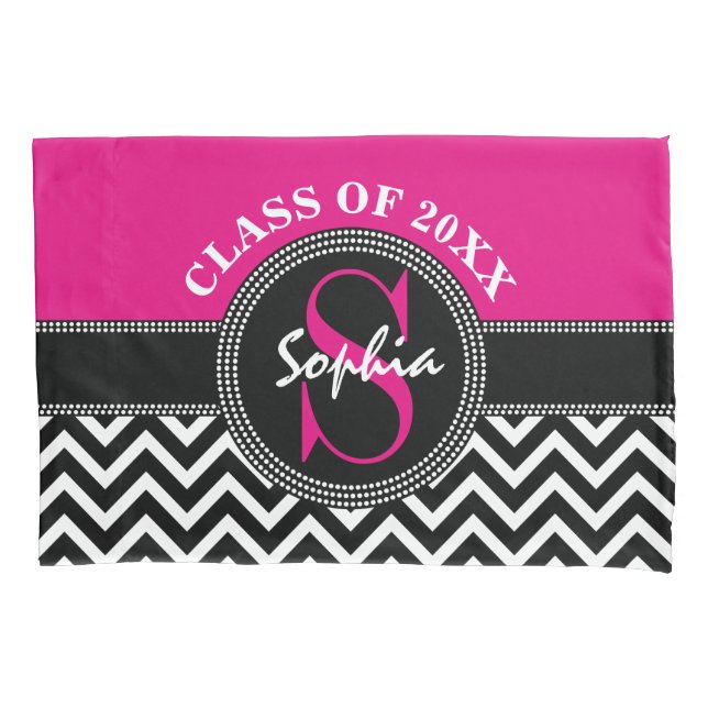 Abschluss Girl Hot Pink und Black Class Year Kissenbezug (Vorderseite)