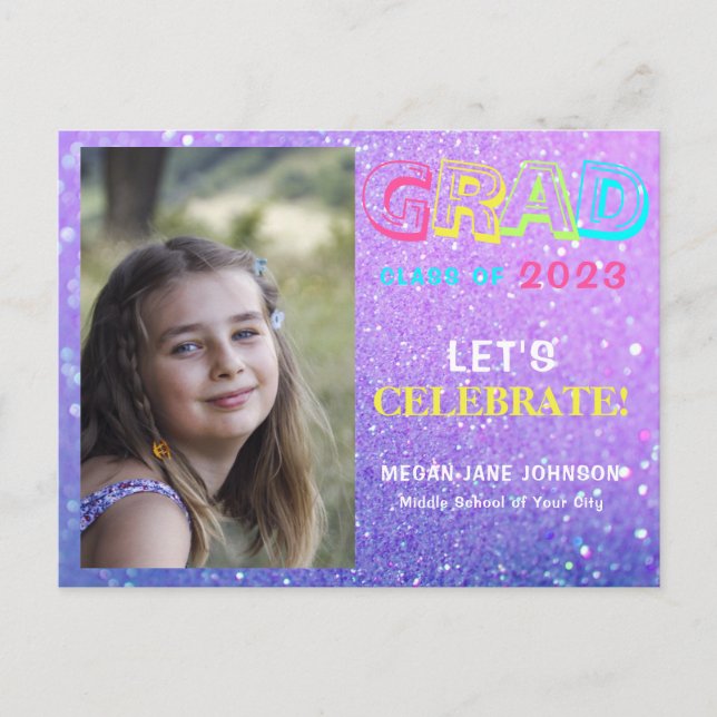 Abschluss Girly Middle School Foto Einladungspostkarte (Vorderseite)