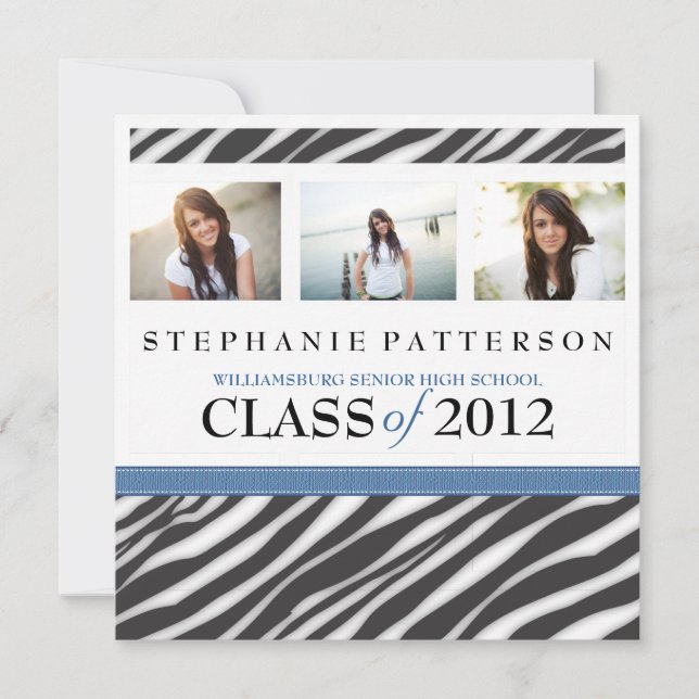 Abschluss Glamour Girl Zebra Print mit Blue Einladung (Vorderseite)