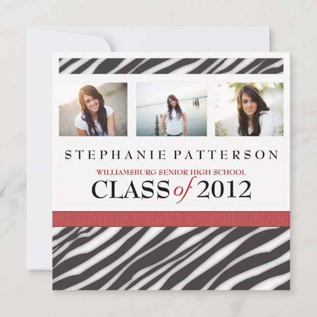 Abschluss Glamour Girl Zebra Print mit roten Schri Einladung (Vorderseite)