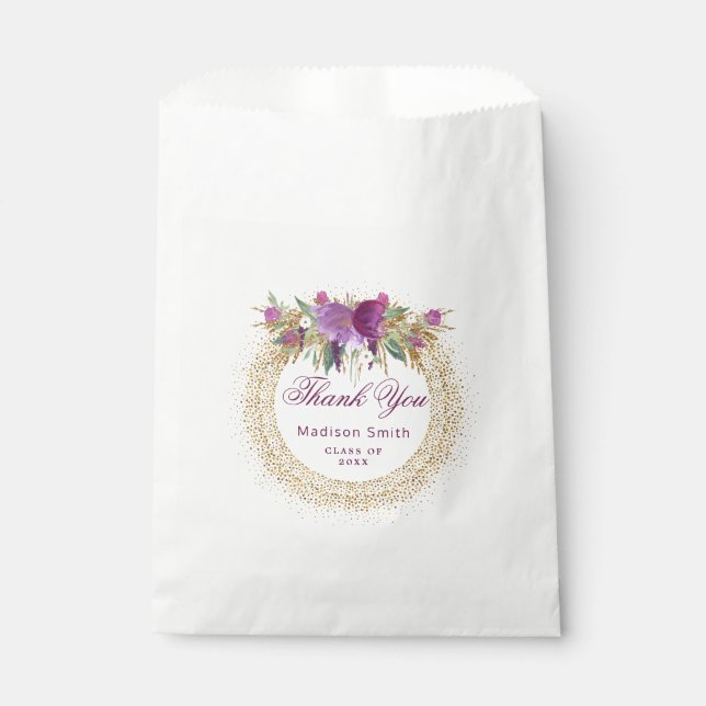 Abschluss Glitzer Wasserfarben Blume Gold Confetti Geschenktütchen (Vorderseite)