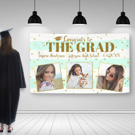 Abschluss Glückwunsch 3 Fotos Gold Glitzer Streife Banner