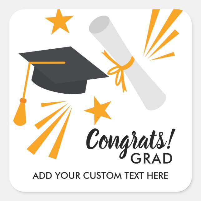 Abschluss Glückwunsch Grad Cap Diploma Stars Custo Quadratischer Aufkleber (Vorderseite)