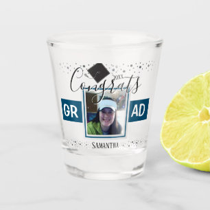 Abschluss Glückwunsch GRAD Name und Foto Blau Schnapsglas