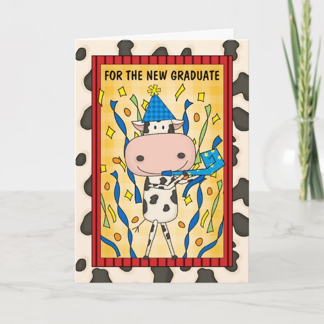 Abschluss Glückwunsch Graduate Cartoon Cow Karte (Vorderseite)