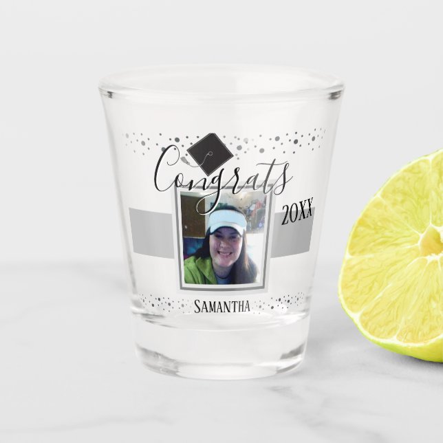 Abschluss Glückwunsch Individuelle Name und Foto Schnapsglas (Vorderseite)