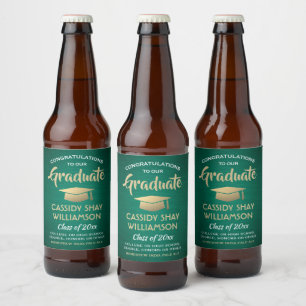 Abschluss-Glückwunsch mit grünem Gold und Weiß Bierflaschenetikett