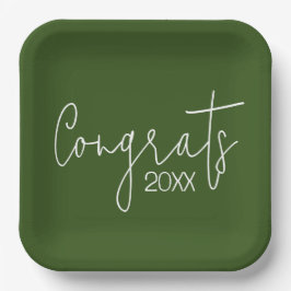 Abschluss-Glückwünsche auf grün Pappteller