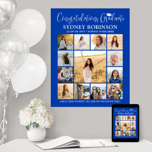 Abschluss Glückwunschs Foto Collage Royal Blue Whi Poster