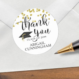 Abschluss Gold Confetti Script DANK Runder Aufkleber