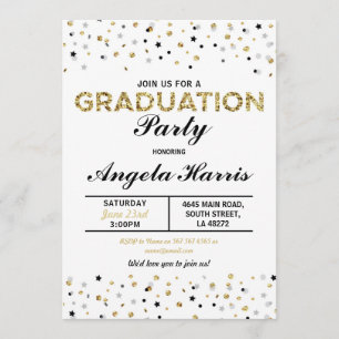 Abschluss Gold Einladung Party Polka Dot Stars