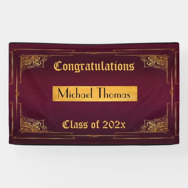 Abschluss Gold Filigree Frame auf Burgund Banner (Horizontal)