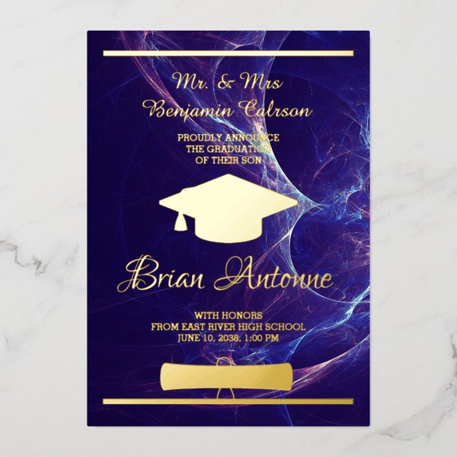Abschluss Gold Foil Light Announccard Folieneinladung (Vorderseite)