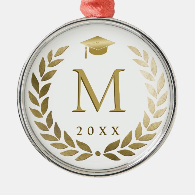 Abschluss Gold Laurel Wreath Mit Monogramm Initial Ornament Aus Metall (Vorne)