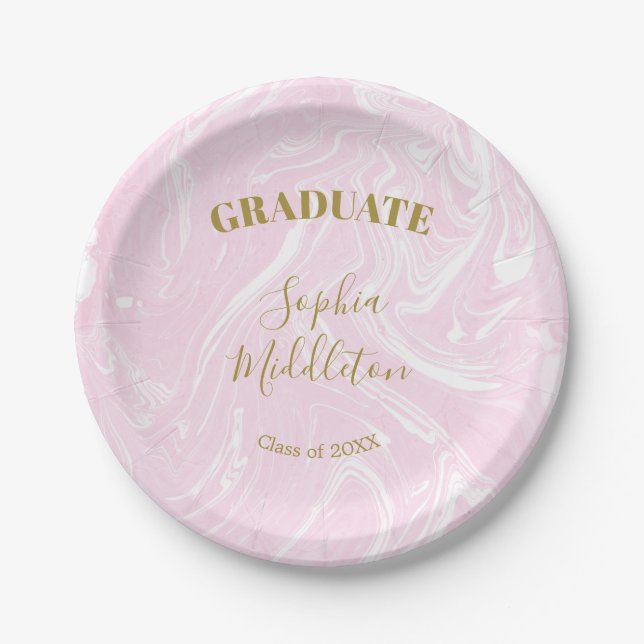 Abschluss Gold Pink Modern Personal Pappteller (Vorderseite)