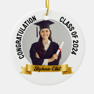 Abschluss Gold Ribbon Klasse Schuljahr Foto Keramik Ornament