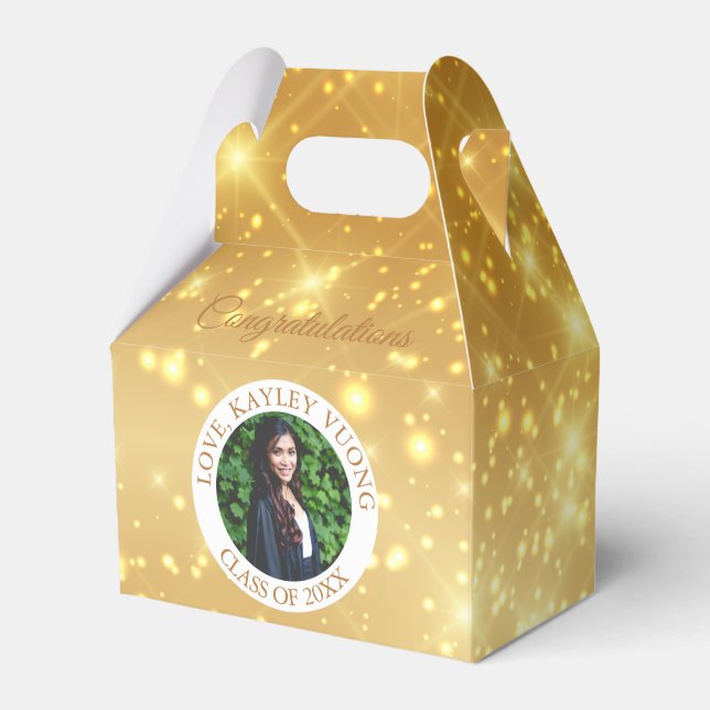 Abschluss Gold Sparkle Custom Senior Foto Party Geschenkschachtel (Vorderseite)