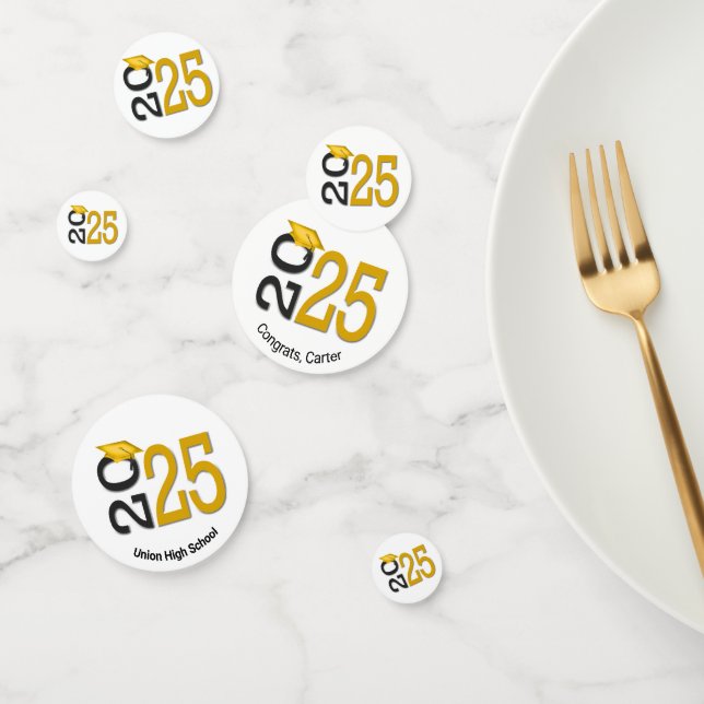 Abschluss Gold und Schwarz 2025 Konfetti (Gruppe)
