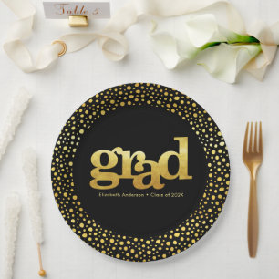 Abschluss Goldfolie Typografie schwarz modern fett Pappteller